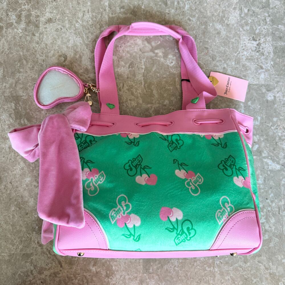 Juicy Couture Retro Chery Daydreamer Tote Green and Pink